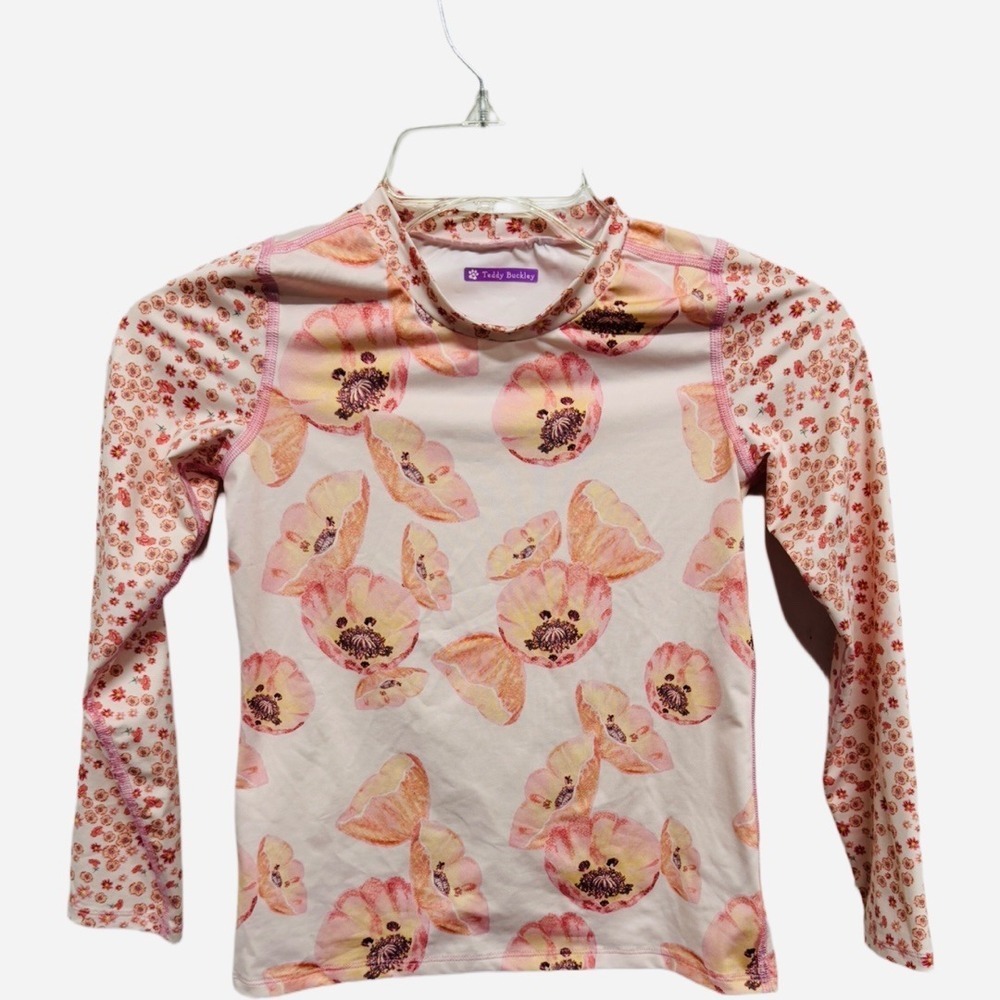 Submarine Floral Rash Guard Girls Size 10 Long Sleeve Swim Top Pink UPF Beach